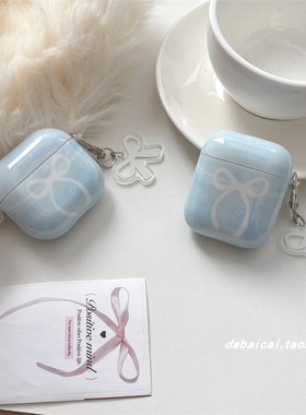 ins韩系晕染蓝蝴蝶结适用airpods4耳机套pro3新款airpodspro2保护套3代苹果无线蓝牙耳机壳二三代airpods1/2
