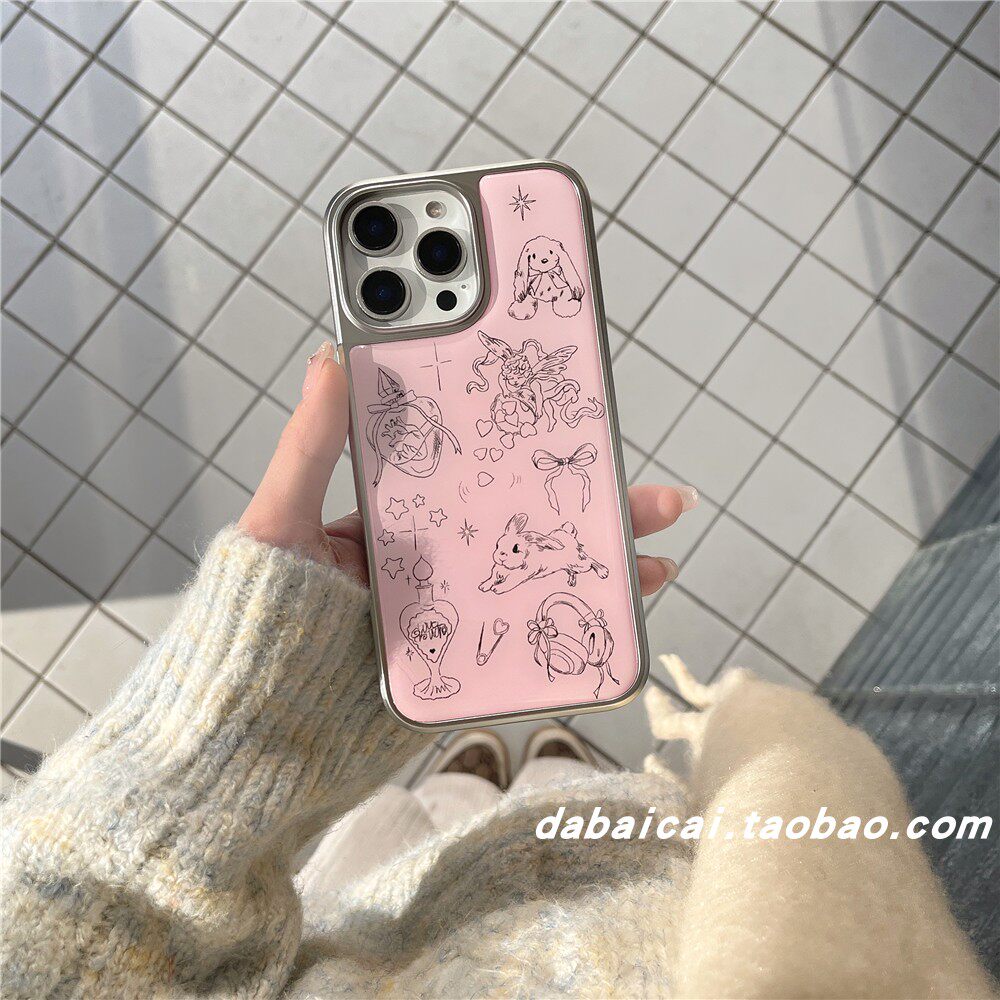 ins滴胶粉系蝴蝶结兔子适用苹果16手机壳iphone15promax新款14少女心13全包防摔12pro网红16pro创意韩系小众