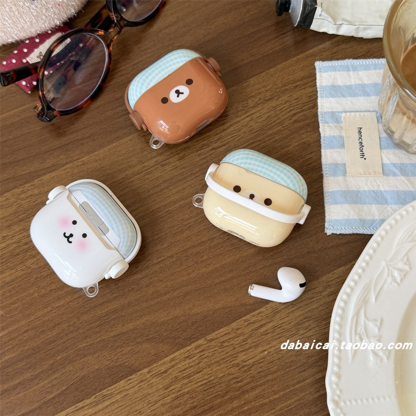 ins韩系格纹小熊表情适用airpods4耳机套pro3新款airpodspro2保护套3代苹果无线蓝牙耳机壳二三代airpods1/2