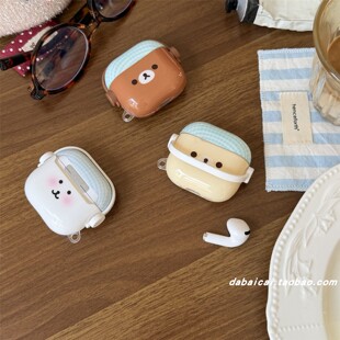 ins韩系格纹小熊表情适用airpods4耳机套pro3新款airpodspro2保护套3代苹果无线蓝牙耳机壳二三代airpods1/2