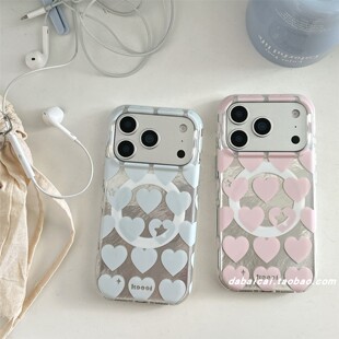 ins甜酷粉蓝爱心磁吸适用苹果17手机壳iphone16promax新款 15少女心13全包防摔17pro网红14pro韩系高级感轻奢