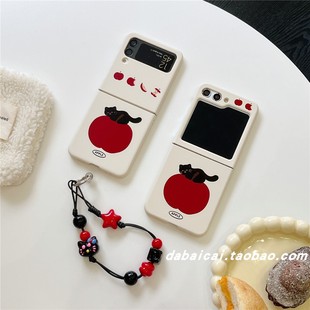 oppofindn3 3手机壳华为pocket2新款 n2flip网红vivoxflip女小米手链 ins韩系红苹果黑猫适用三星zflip7