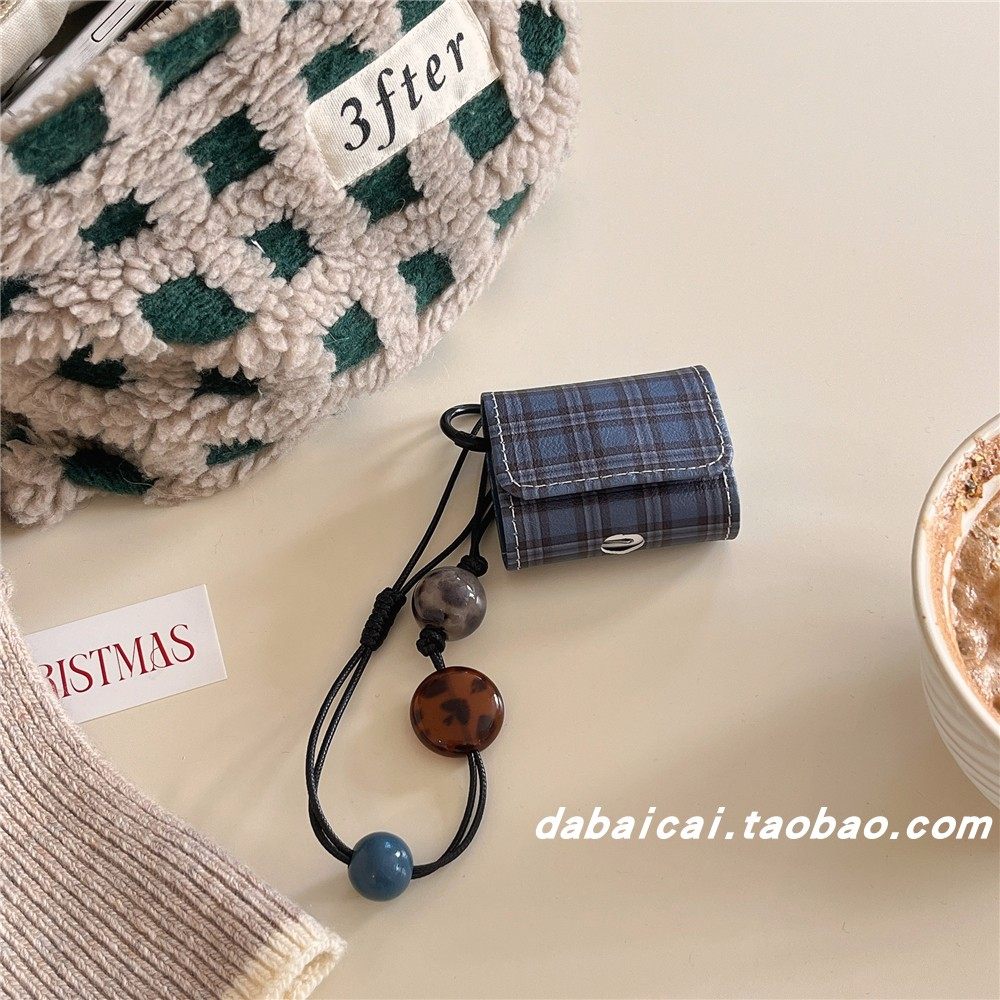 airpodspro2耳机套韩系黑蓝格纹