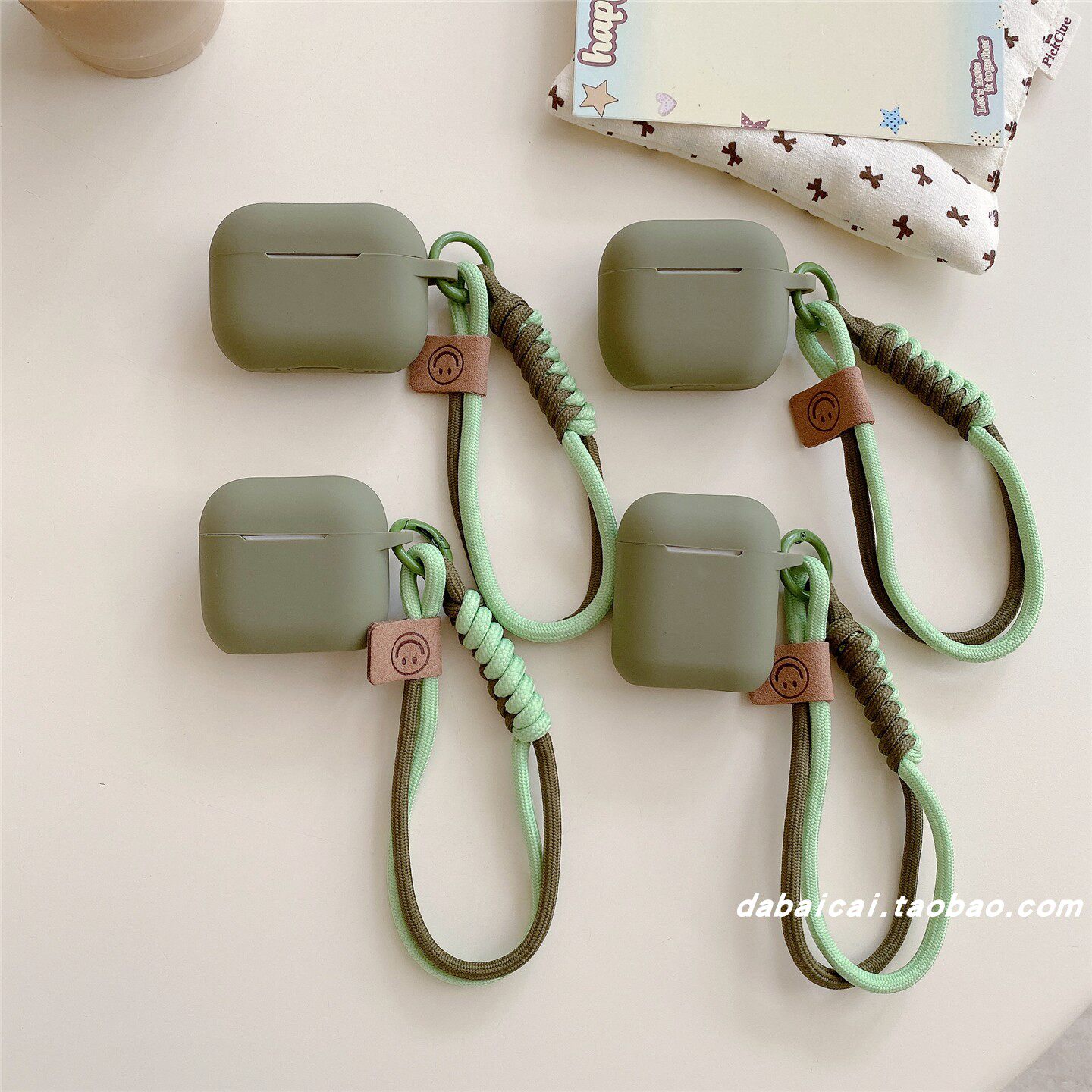 简约绿色纯色硅胶适用airpods pro2耳机套无线蓝牙苹果airpods1/2代软壳pro新款3/4代防摔保护套手绳男女韩系