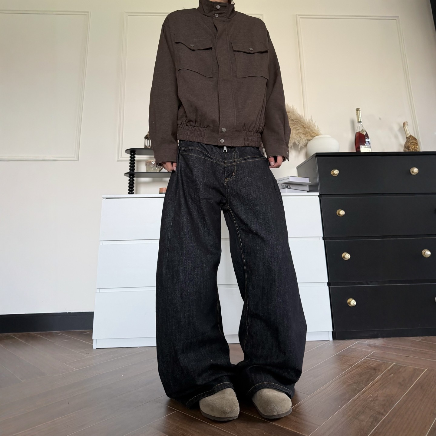 DHSS美式复古弯刀牛仔裤男女宽松直筒阔腿垂感百搭廓形休闲长裤