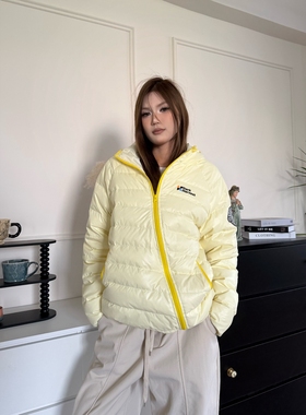 DHSS美式复古斜拉链连帽排骨羽绒服男女宽松冬季轻量化保暖外套