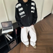 DHSS美式 街头字母贴布刺绣麂皮连帽卫衣男女宽松高级感开衫 外套