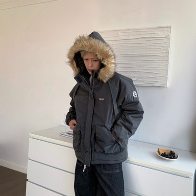 加厚冬季毛领连帽派克服棉衣