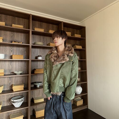 美式豹纹毛领座山雕冬季棉服