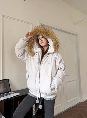 DHSS美式复古可拆卸毛领连帽派克服棉衣情侣宽松冬季加厚保暖棉服