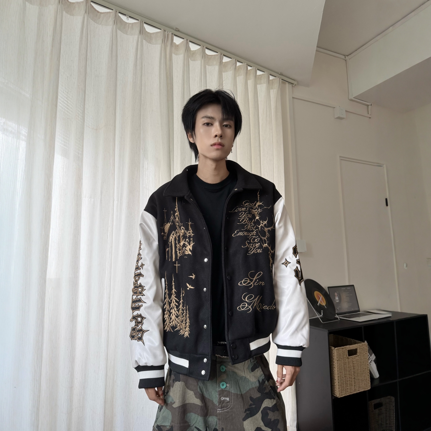 美式街头重磅刺绣夹棉棒球服夹克