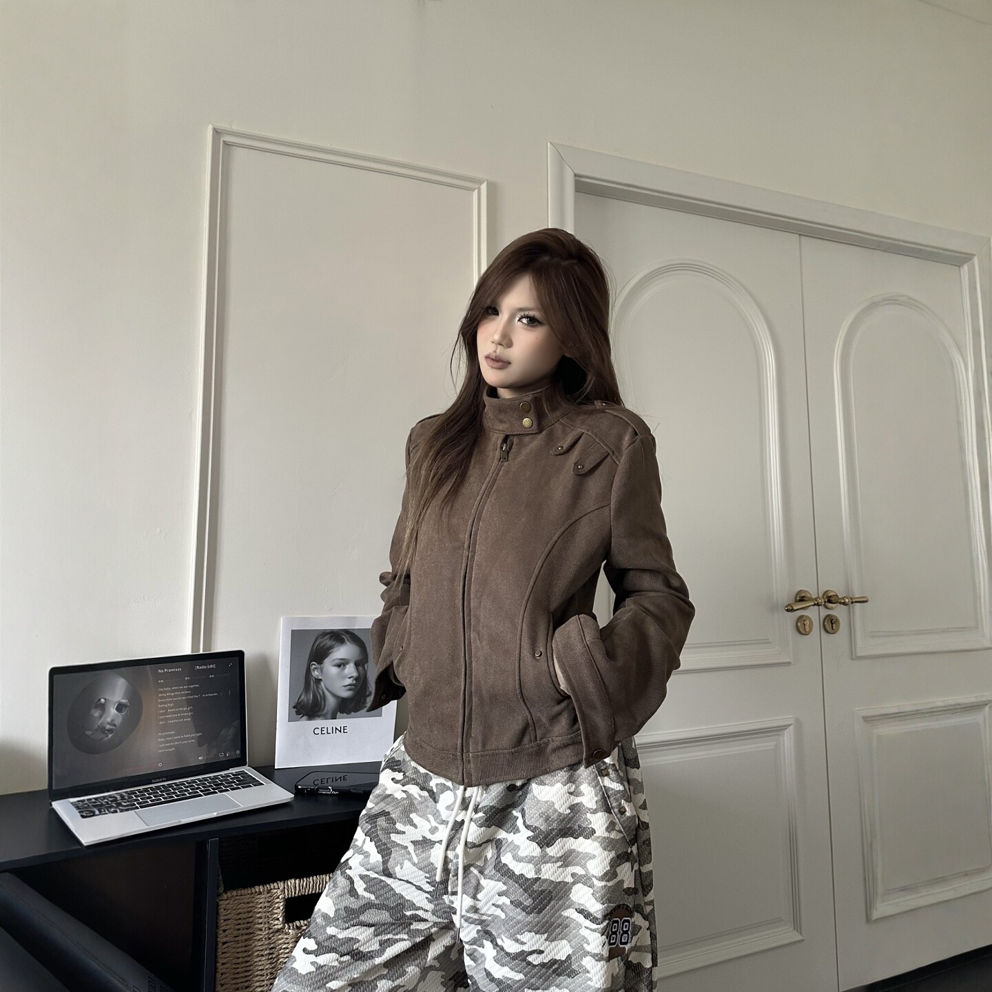 DHSS美式复古春季新款立领修身短款外套女显瘦百搭正肩休闲夹克