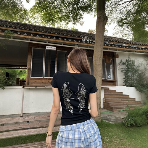 DHSS美式天使翅膀亮片显瘦T恤