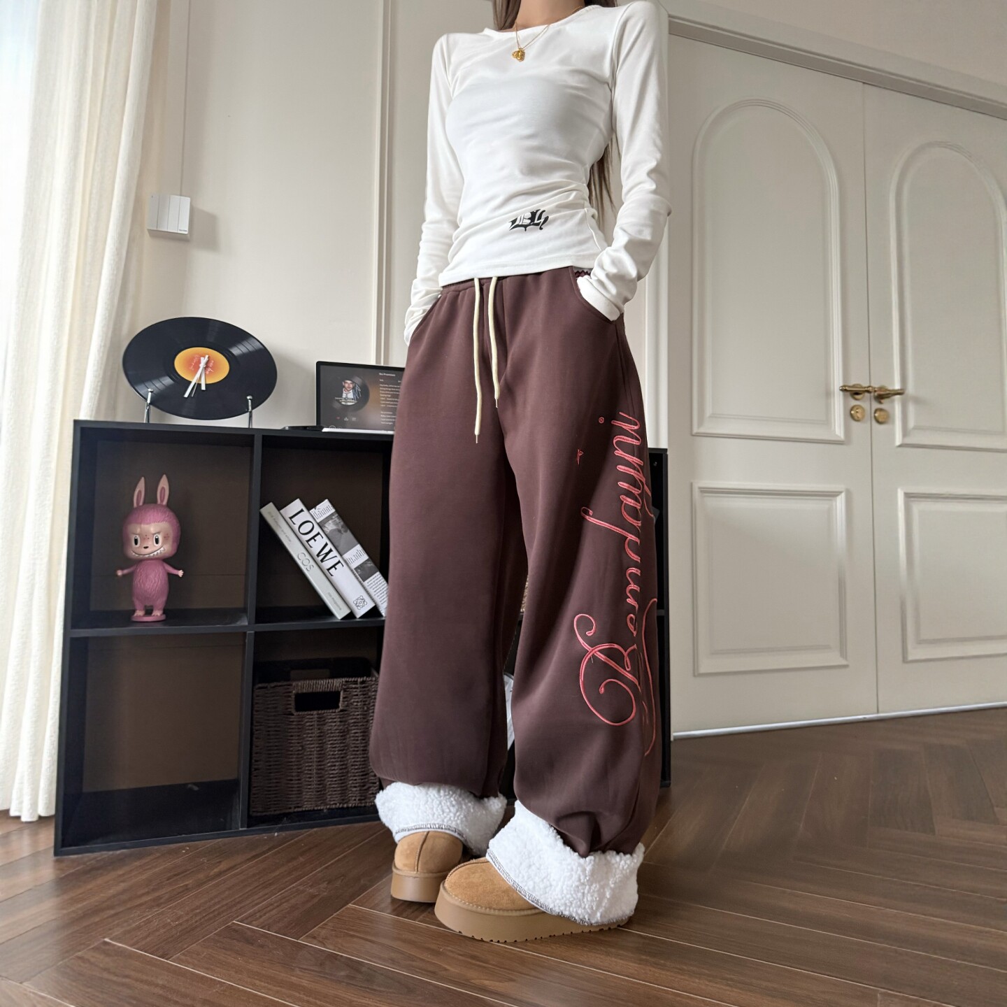 DHSS美式复古费尔岛羊羔绒卷边加绒休闲裤男女宽松直筒百搭长裤,女装/女士精品,休闲裤,淘宝优惠券,粉丝福利购,淘宝优惠卷