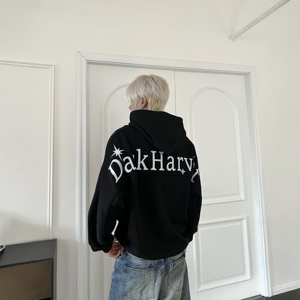 DHSS美式街头字母刺绣重磅连帽卫衣男女宽松套头百搭休闲简约帽衫