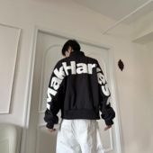 DHSS美式 男女宽松休闲棒球拉链外套 街头字母贴皮刺绣飞行夹克春季