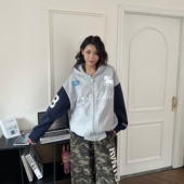 情侣百搭休闲开衫 DHSS美式 复古拼色字母连帽卫衣男女宽松秋季 外套