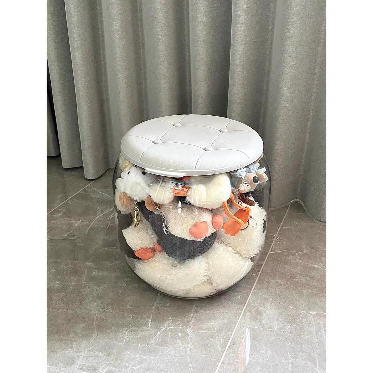 娃娃收纳桶玩偶收纳箱毛绒玩具收纳神器公仔凳子储物凳整理筒透明