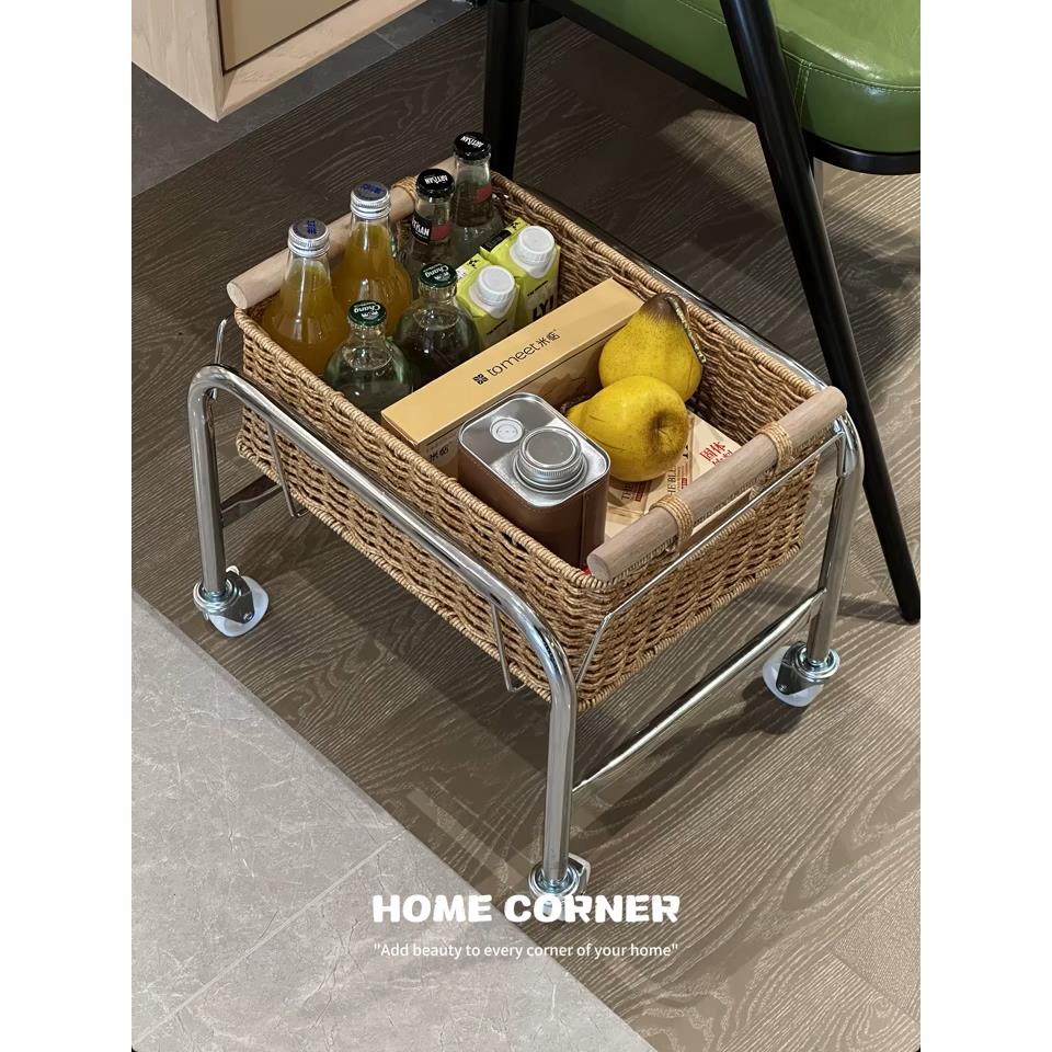 中世纪藤储物篮手推车储物架厨房杂项储物篮玩具零食衣服储物箱