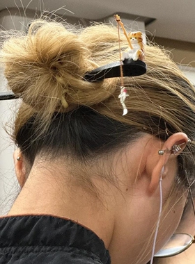 新中式可爱趣味小猫钓鱼发簪现代简约盘发簪子女古风汉服小众头饰