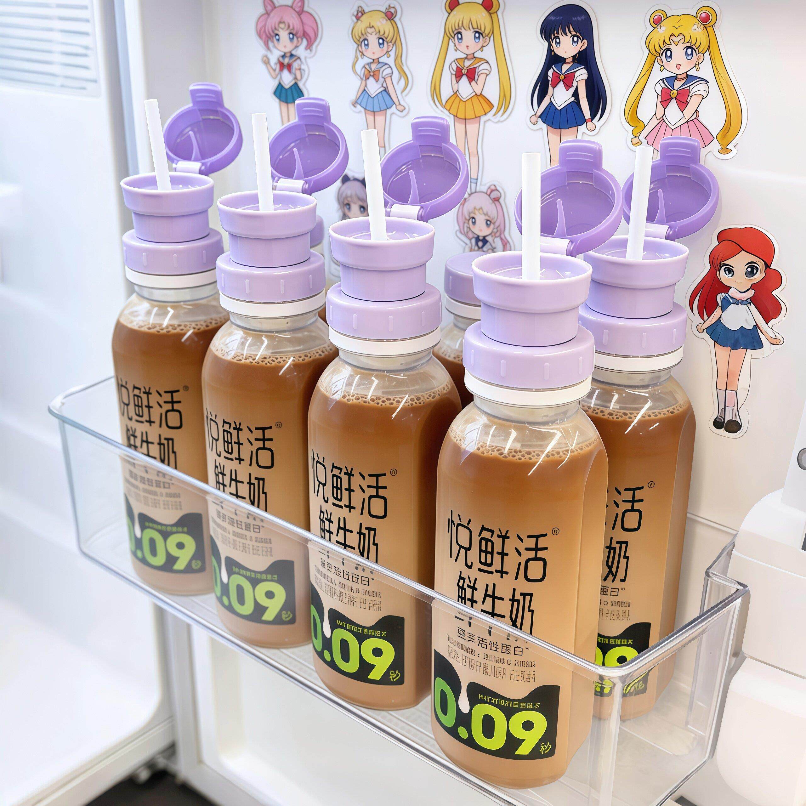 秒变吸管杯!紫色吸管瓶盖饮料矿泉水三合一转换头大口径外出防漏