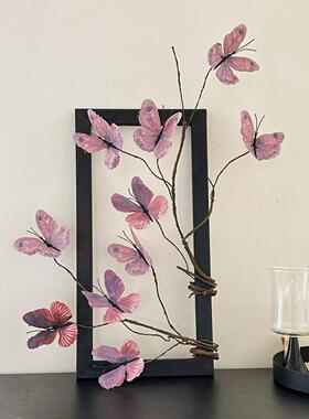 蝴蝶花桌面摆件客厅玄关电视柜家居摆件装饰品新中式洋牡丹仿真花