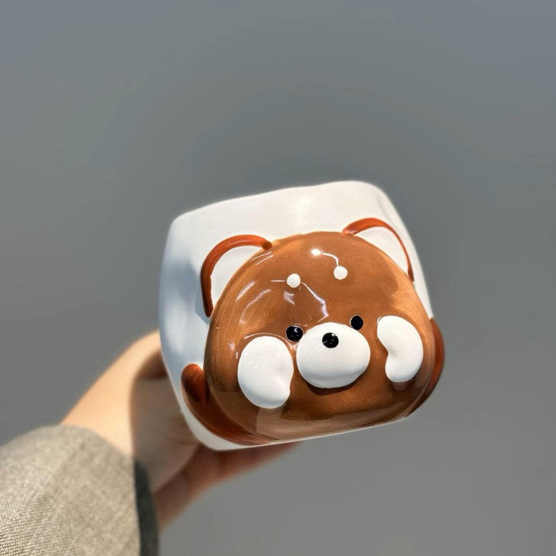 可爱小熊猫马克杯手绘陶瓷立体造型咖啡杯卡通动物杯子耶诞礼节物