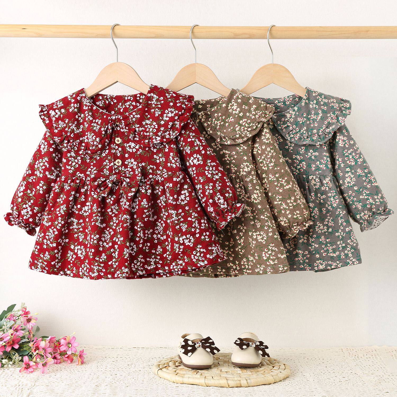 1502  童装秋季新款女宝宝小碎花棉布长袖连衣裙 韩版公主裙