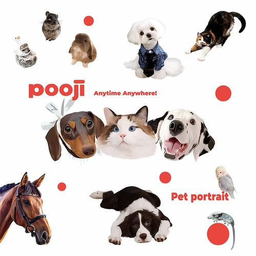 POOJI私宠物画像定制纯手绘猫咪狗狗异宠设计原创画风电子版