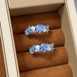 新款中古奢华蓝花朵戒指时尚高级复古重工精致镶钻宫廷风指环