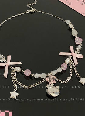 甜美风凯特猫蝴蝶结项链