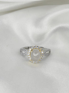 新中式仿岫玉白冰料镶嵌戒指