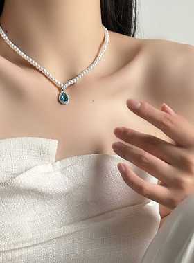 ins风高级感轻奢蓝色水滴项链