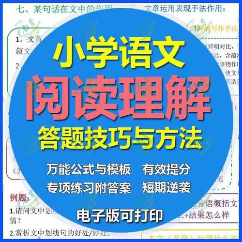 小学语文阅读理解答题技巧与方法专项练习万能公式模版资料电子版