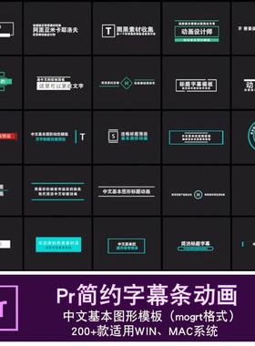 PR动态字幕条中文标题排版基本图形简约创意动画效果预设素材包