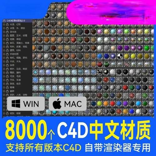 自带标准渲染器预设金属材质包C4D中文材质球素材模板合集