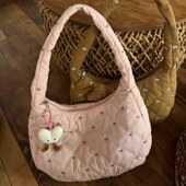 包包女2024秋冬新款 大容量百搭韩系蝴蝶结女生单肩包包小众饺子包