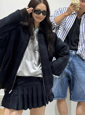 affixow MIU学院风25FW绿色格纹复古灯芯绒翻领夹克外套男女同款