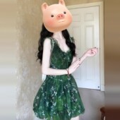 2025新款 法式 复古绿色木耳边v领碎花连衣裙子女夏季 收腰花苞短裙