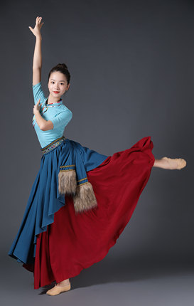 藏族广场舞半身裙藏式蹈演出服装女练功大摆裙广场舞练习裙子