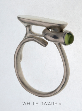 WHITE DWARF自转六戒指925纯银橄榄石原创设计可调节活动椭圆印章