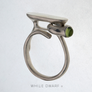 DWARF自转六戒指925纯银橄榄石原创设计可调节活动椭圆印章 WHITE