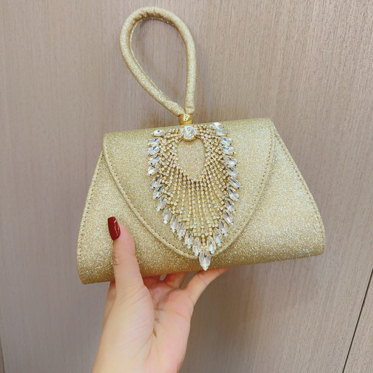 Foreign trade diamond inlaid golden handbag外贸镶钻手提包