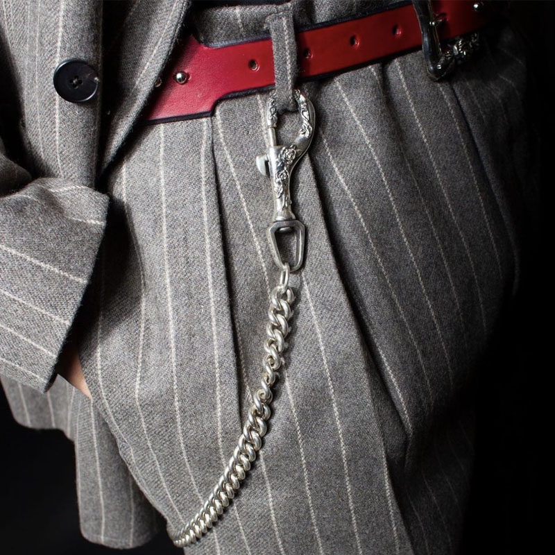 忧郁的富二代ERD银色玫瑰花复古朋克风钛钢配饰男女情侣款裤链潮