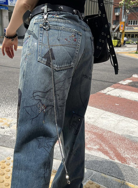 ALEXII锆石镶钻爱心吊坠裤链简约小众韩系男女情侣同款钛钢配饰潮