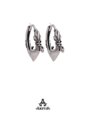 AIKIMYA鸢尾花设计复古做旧圆环耳钉925纯银小众高级感潮男女耳饰