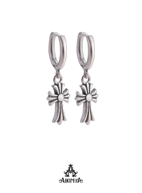 AIKIMYA十字架复古做旧925纯银耳钉欧美轻奢男女个性百搭潮流耳饰