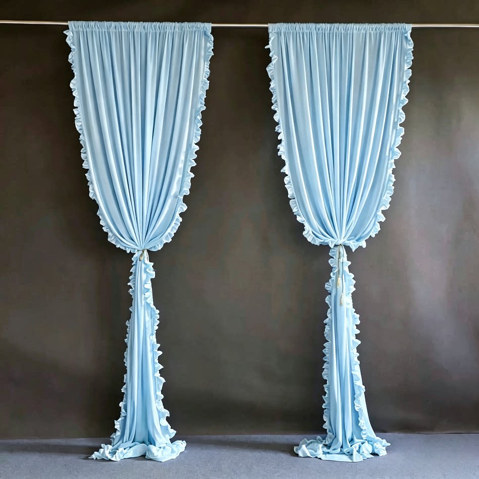 新款小众婚礼木耳边荷叶边加厚牛奶丝背景纱幔布幔氛围感婚礼布置