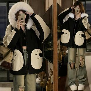 胖mm大码女装黑色高级感棉服女冬季2025新款今年流行爆款连帽外套