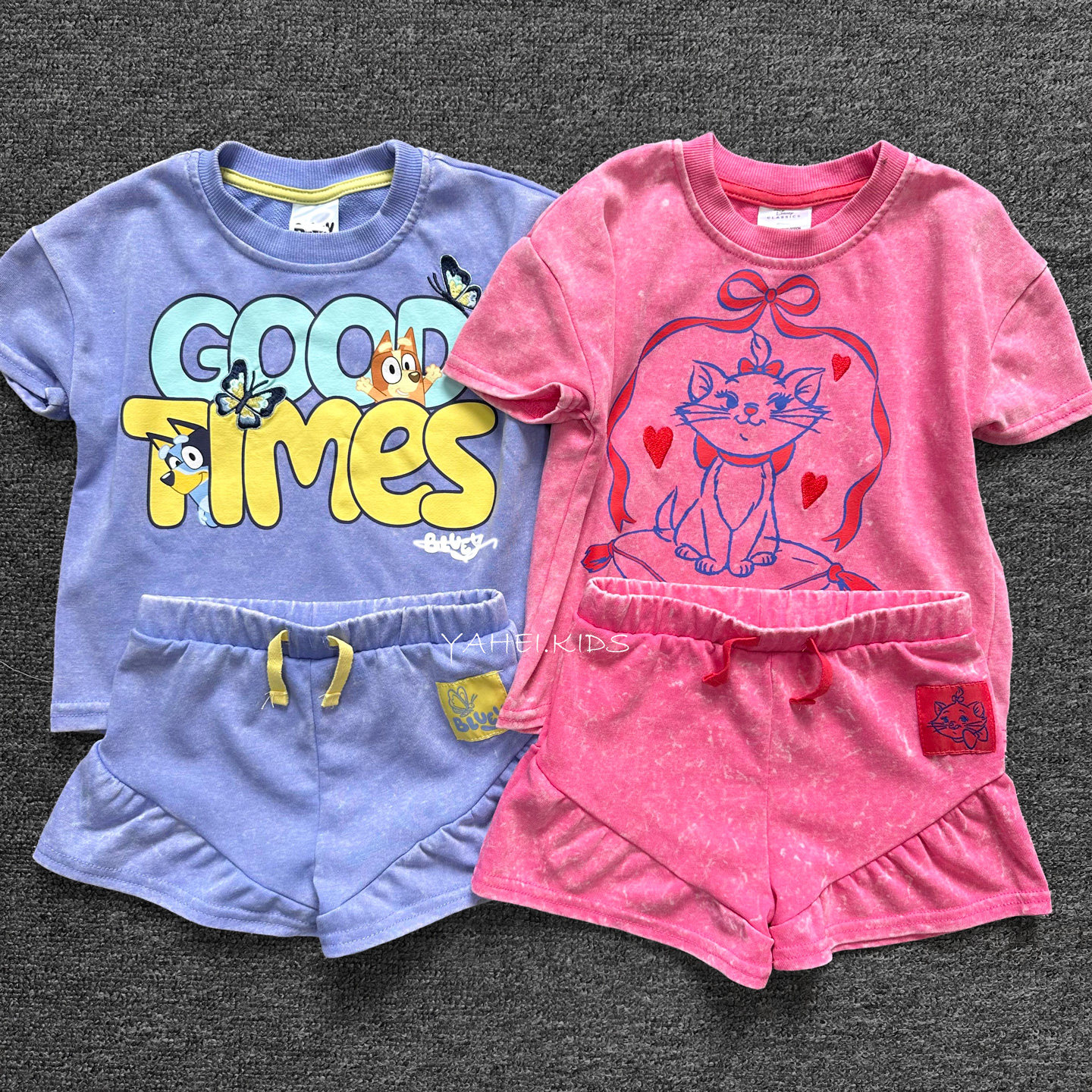 1-5岁外贸原单 女童夏季套装短袖短裤两件套可爱卡通半袖宽松休闲